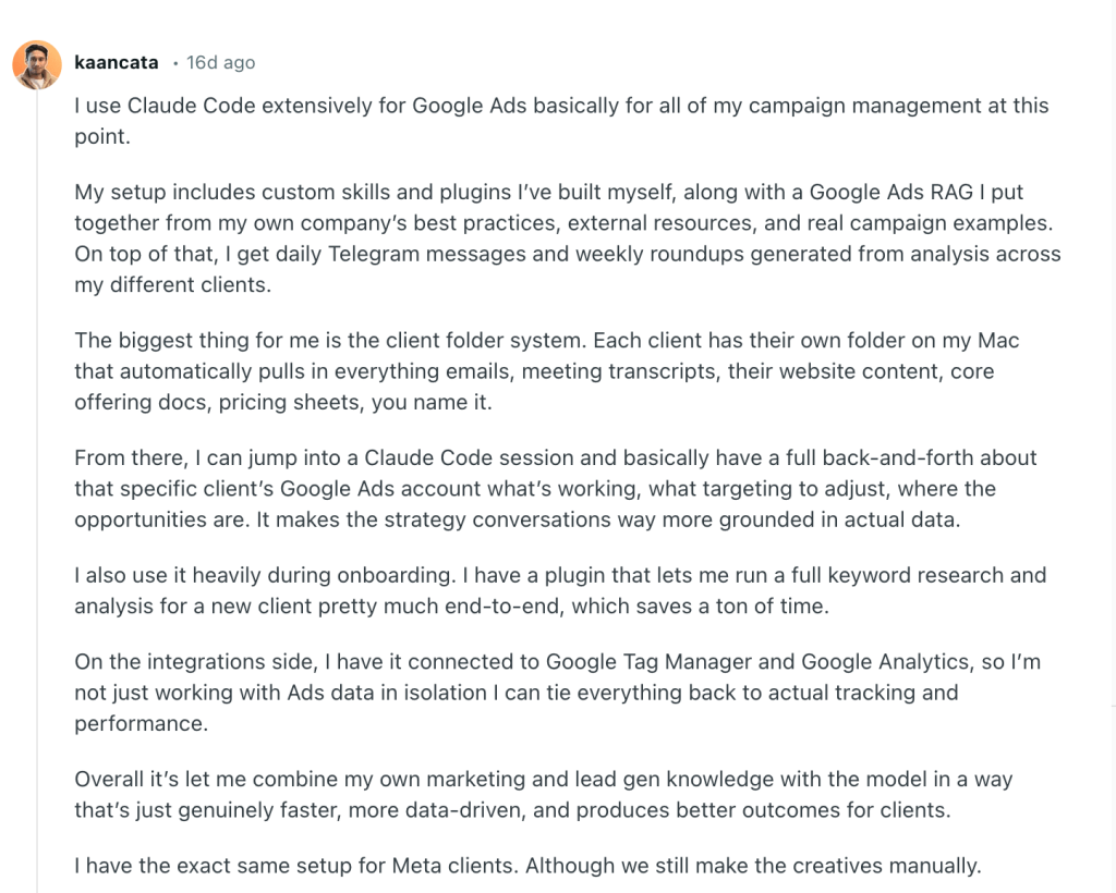 reddit comment claude code for marketing use case