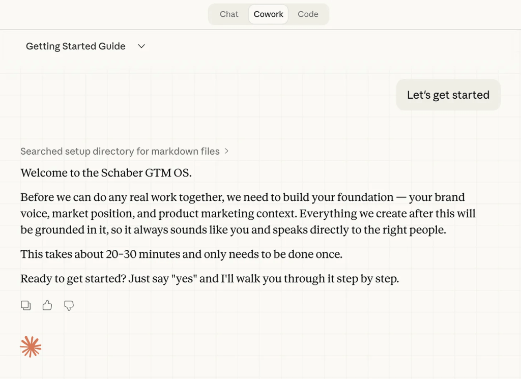 marketing operating system patrick schaber claude cowork example