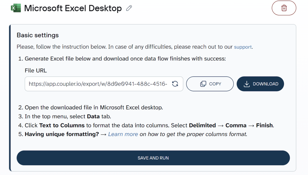 Using Microsoft Excel Desktop as a destination to export data to CSV with Coupler.io