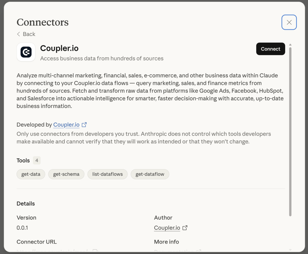coupler.io connector claude