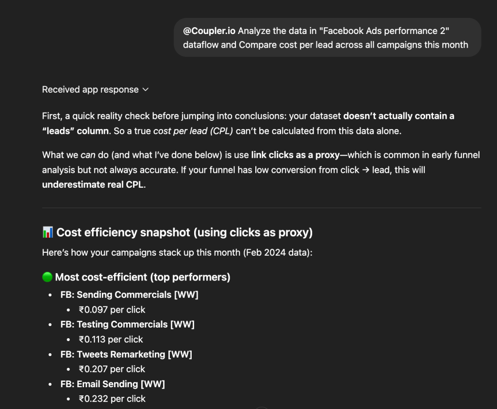 interpret ad performance with coupler chatgpt app