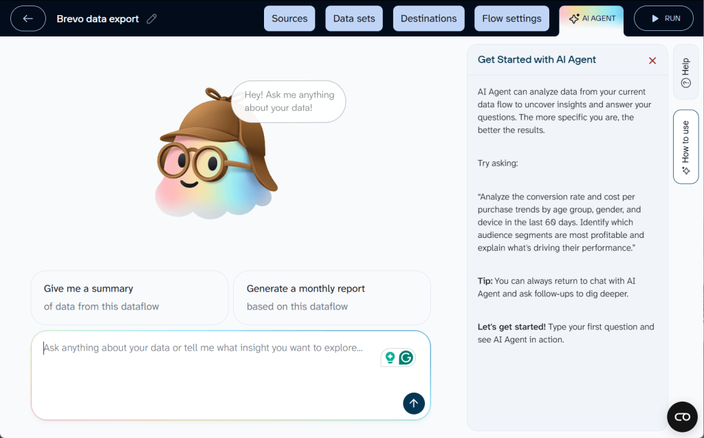 brevo data export ai agent