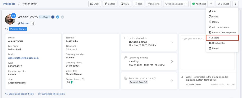 freshsales manual data export