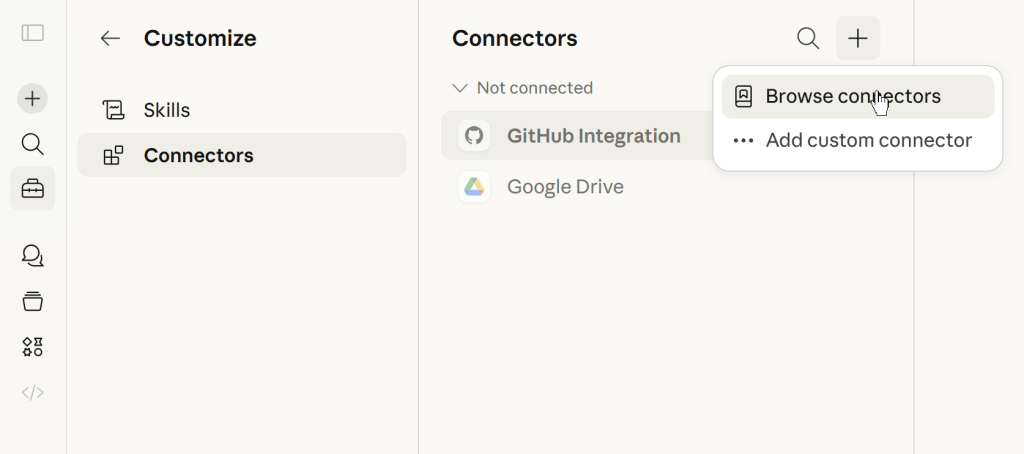 browse connectors claude