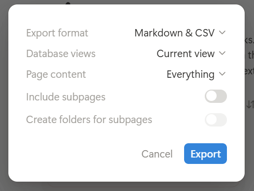export notion manually preferences
