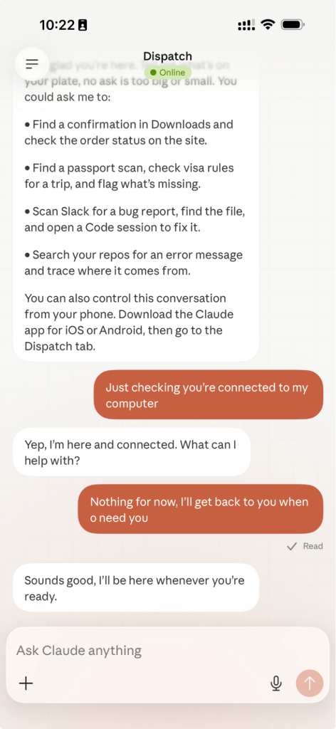 claude dispatch mobile task launch