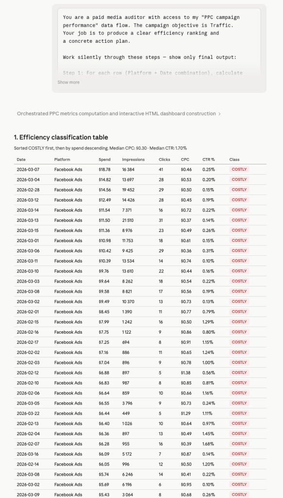 6. Discovering which Facebook Ads spend is generating results versus silently draining the budget using Claude