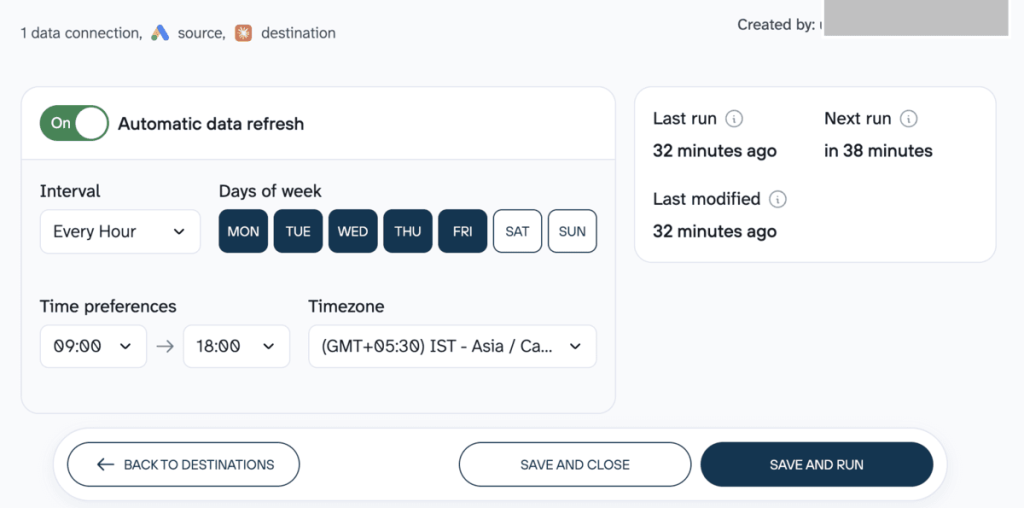Coupler.io schedule settings