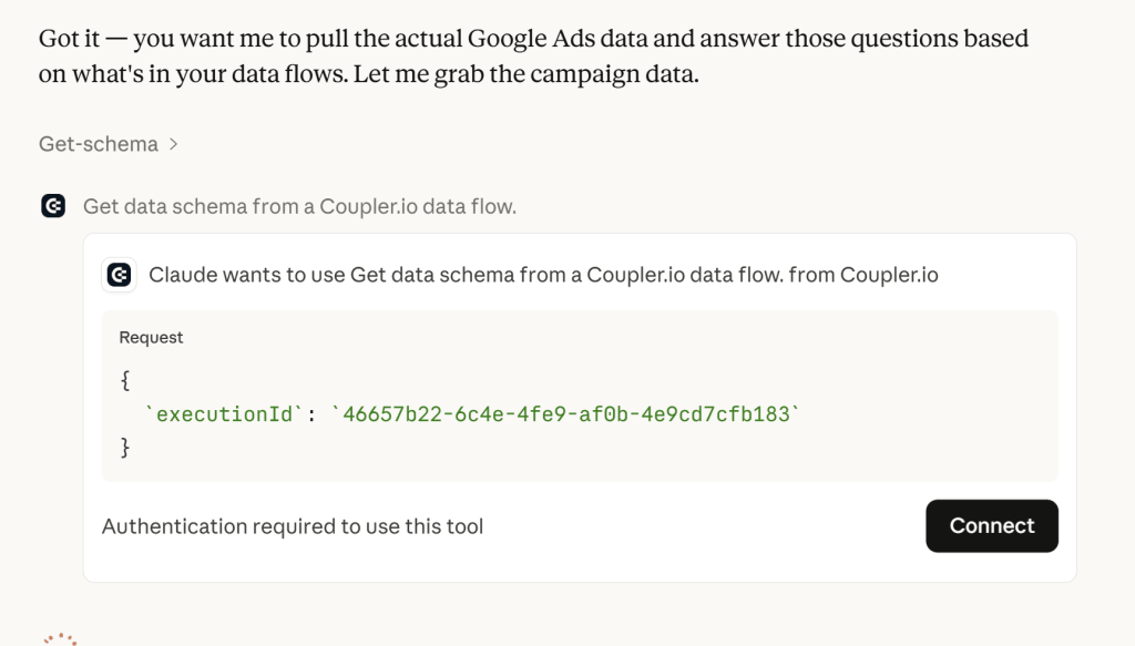 coupler.io connector claude ask to connect