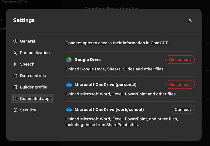 settings for connected cloud files