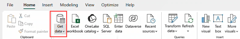 The Get Data button in Power BI