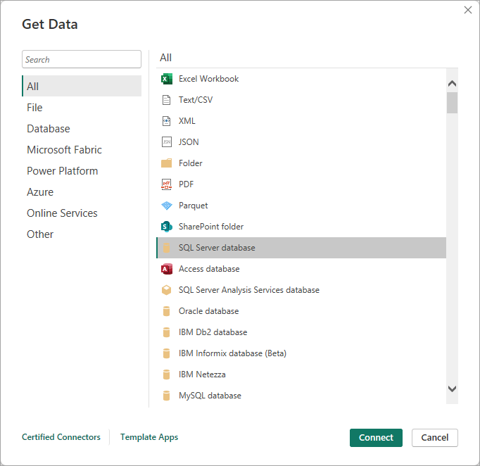 List of Power BI connectors