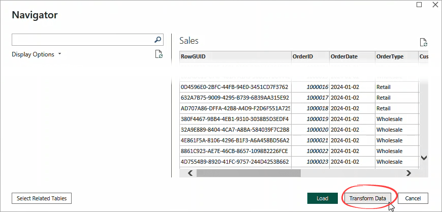 A data preview in Power BI