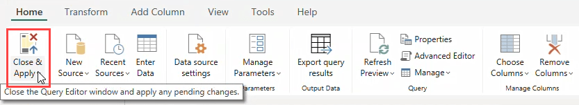 The Power Query editor toolbar