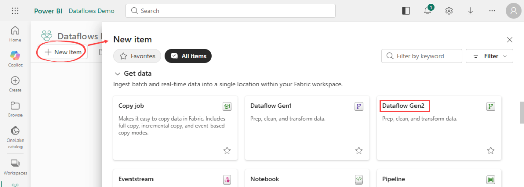 Creating a new dataflow