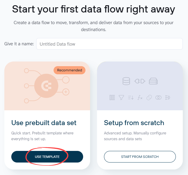 Creating a data flow from a data set template