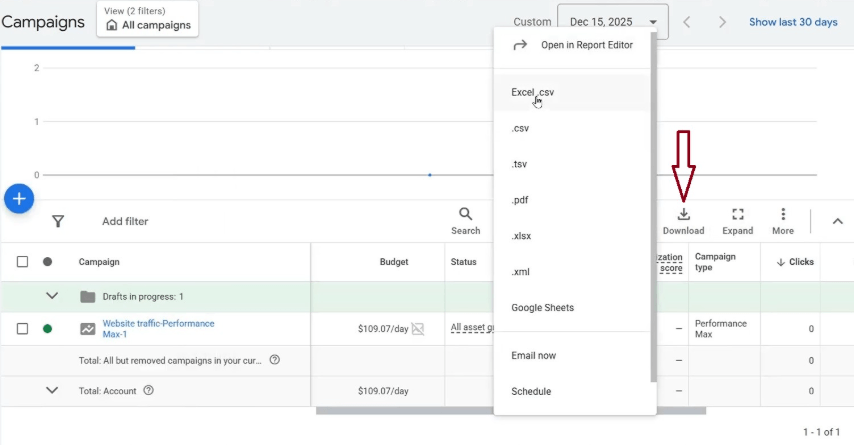 Export Google Ads data as CSV
