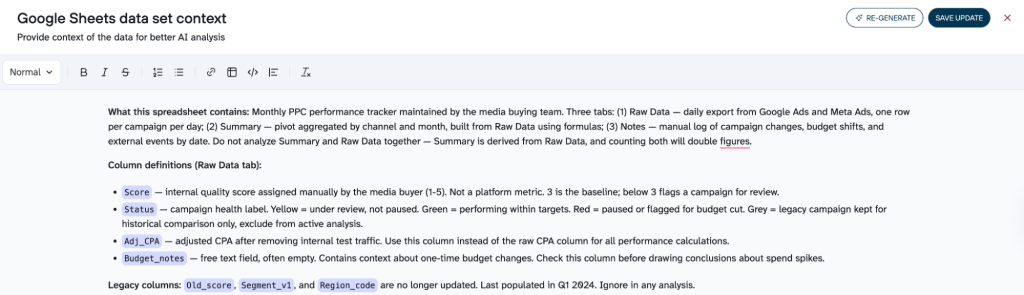Google Sheets context