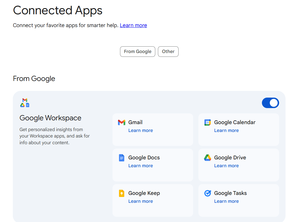 Connected Apps in Gemini