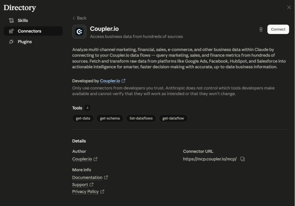 coupler.io connector claude