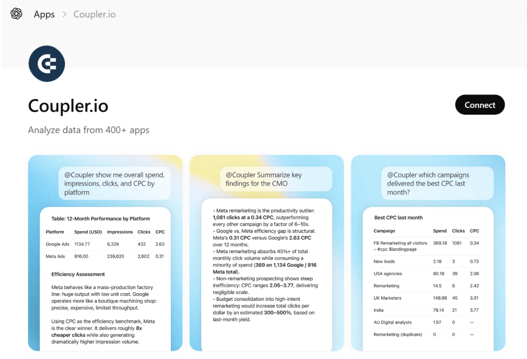 Connecting to ChatGPT as a data destination in Coupler.io