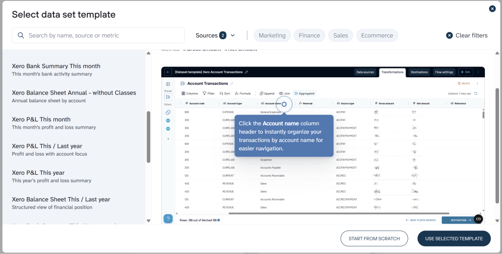 xero data set templates
