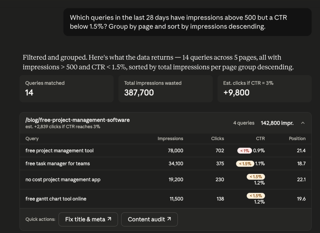 GSC data claude conversation example