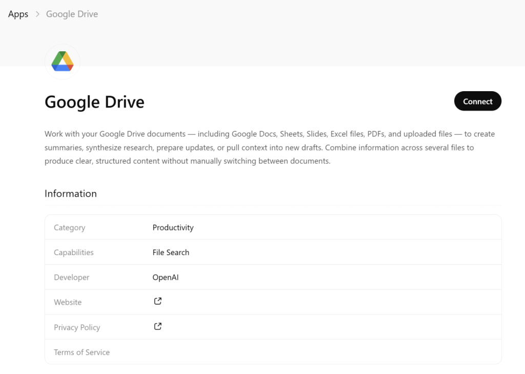 Google Drive connector in ChatGPT