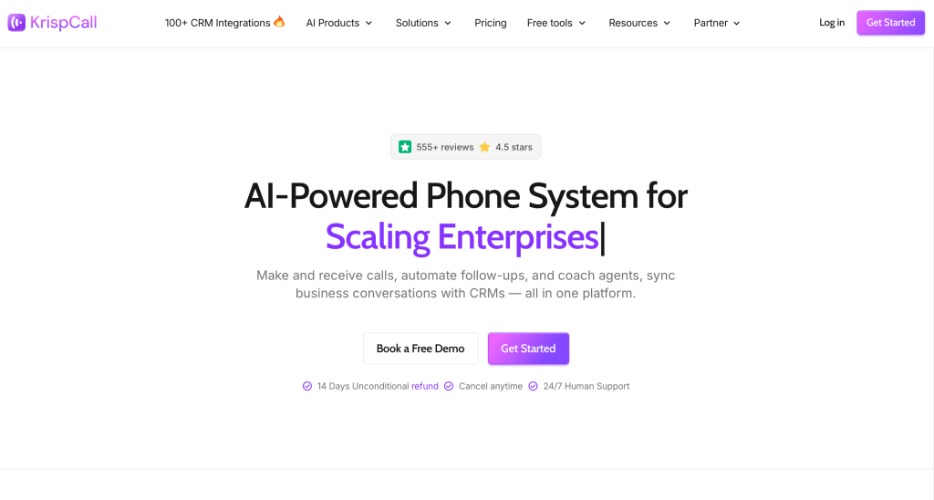 KrispCall homepage