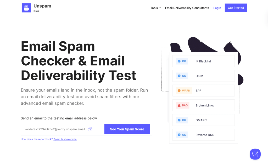 Unspam.email homepage