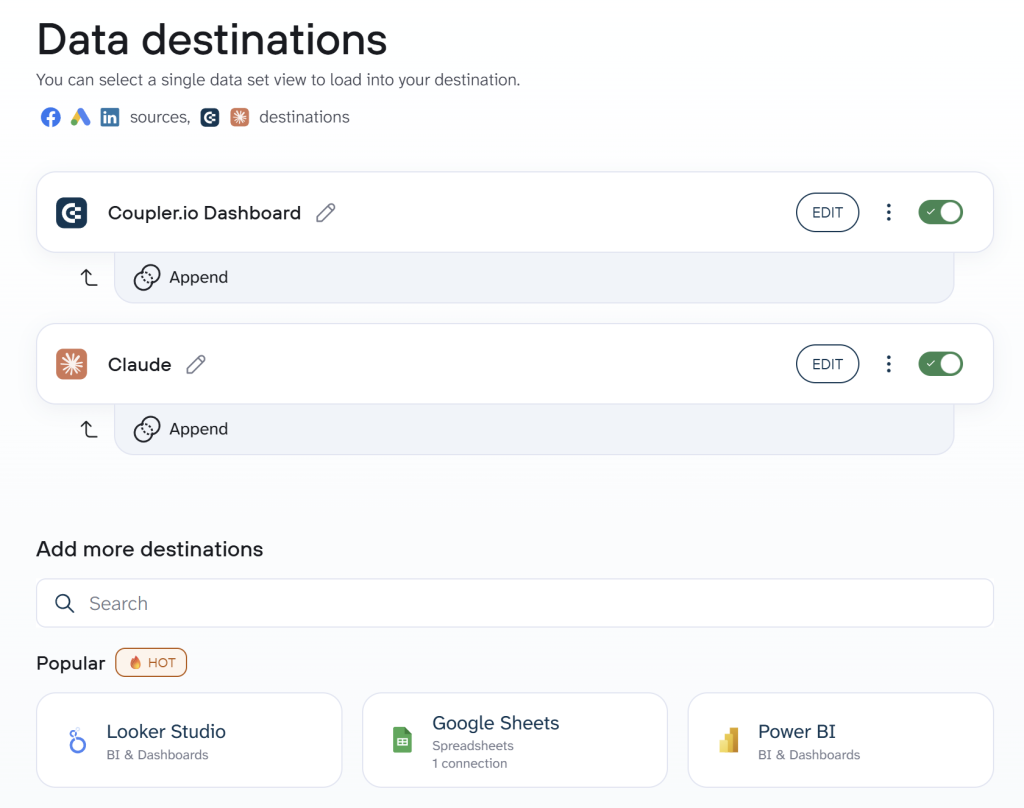 coupler io multiple destinations