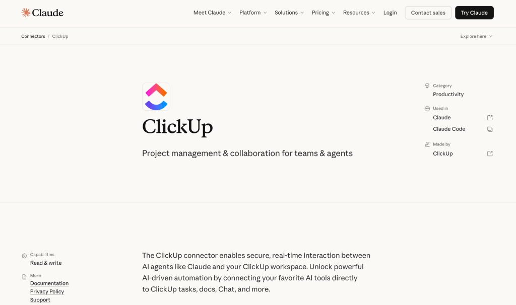 clickup claude connector