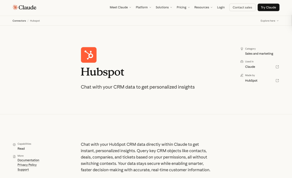hubspot claude connector